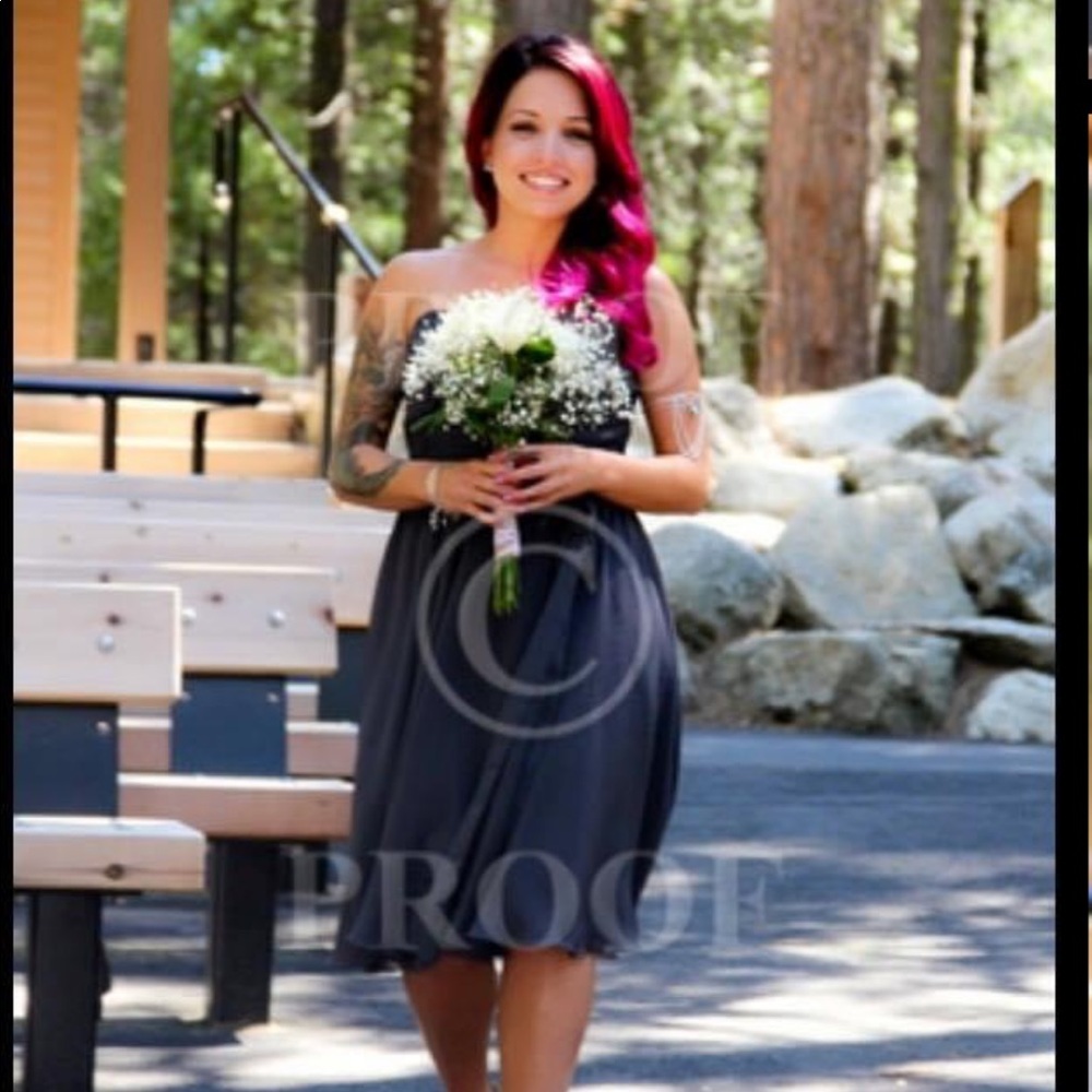 Prom dress Kennedy Blue charcoal one shoulder dress